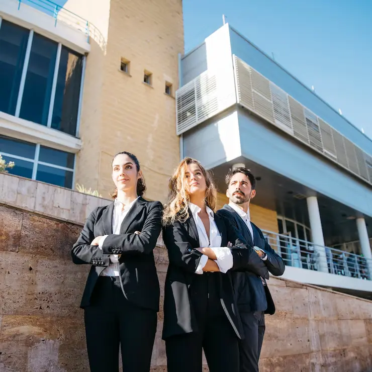 Expert business-persons-front-building